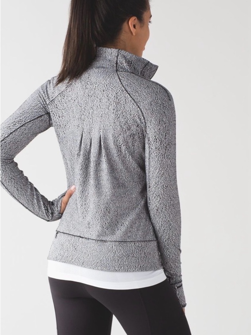 Lululemon Rush Hour 1/2 Zip Running Luon Spray Jacquard White Black size 10